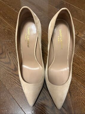 Saint Laurent Nude Suede Pointed Toe Pumps
